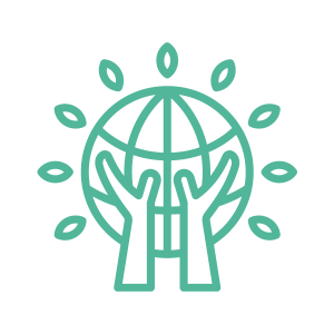 green icon of hands holding a globe